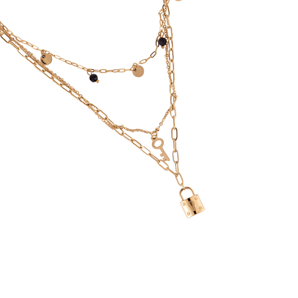 LOCK & KEY LAYER NECKLACE GOLD