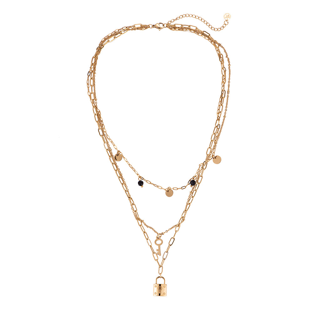 LOCK & KEY LAYER NECKLACE GOLD