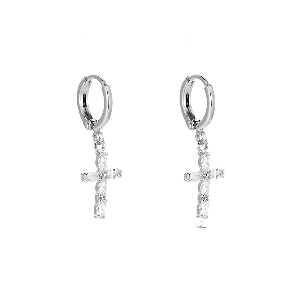 crystal cross earrings silver