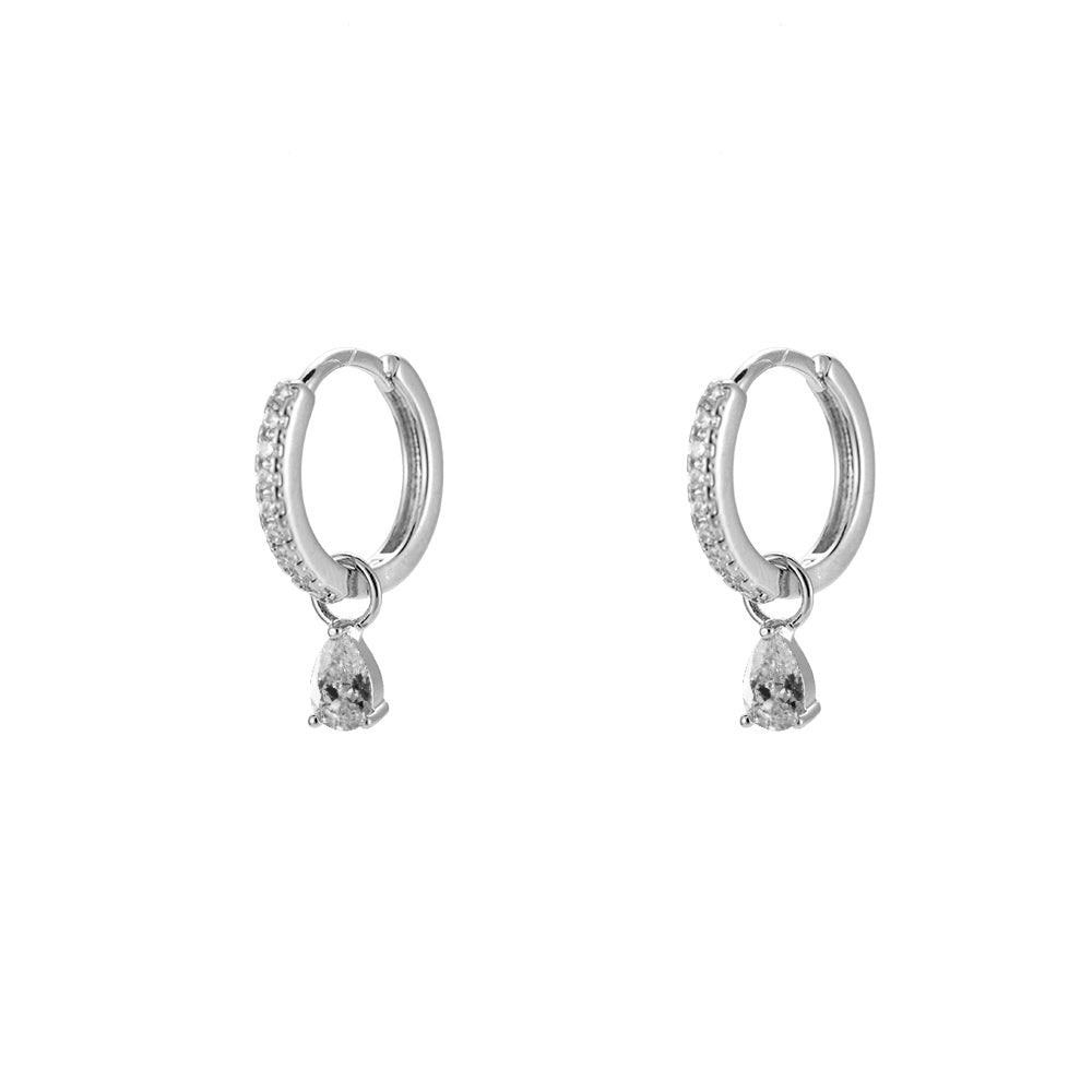 sliding water drop silver earrings